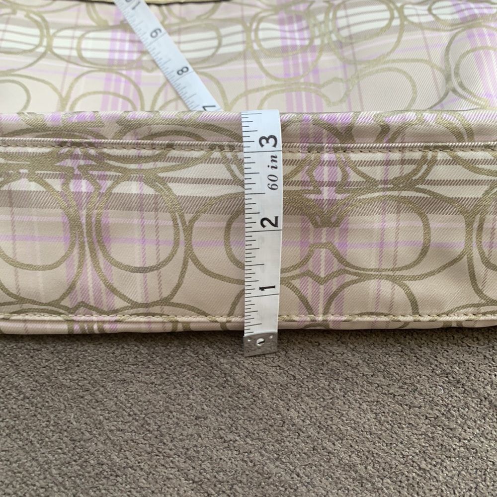 Coach tote mini gold and purple plaid NWT - Picture 9 of 12